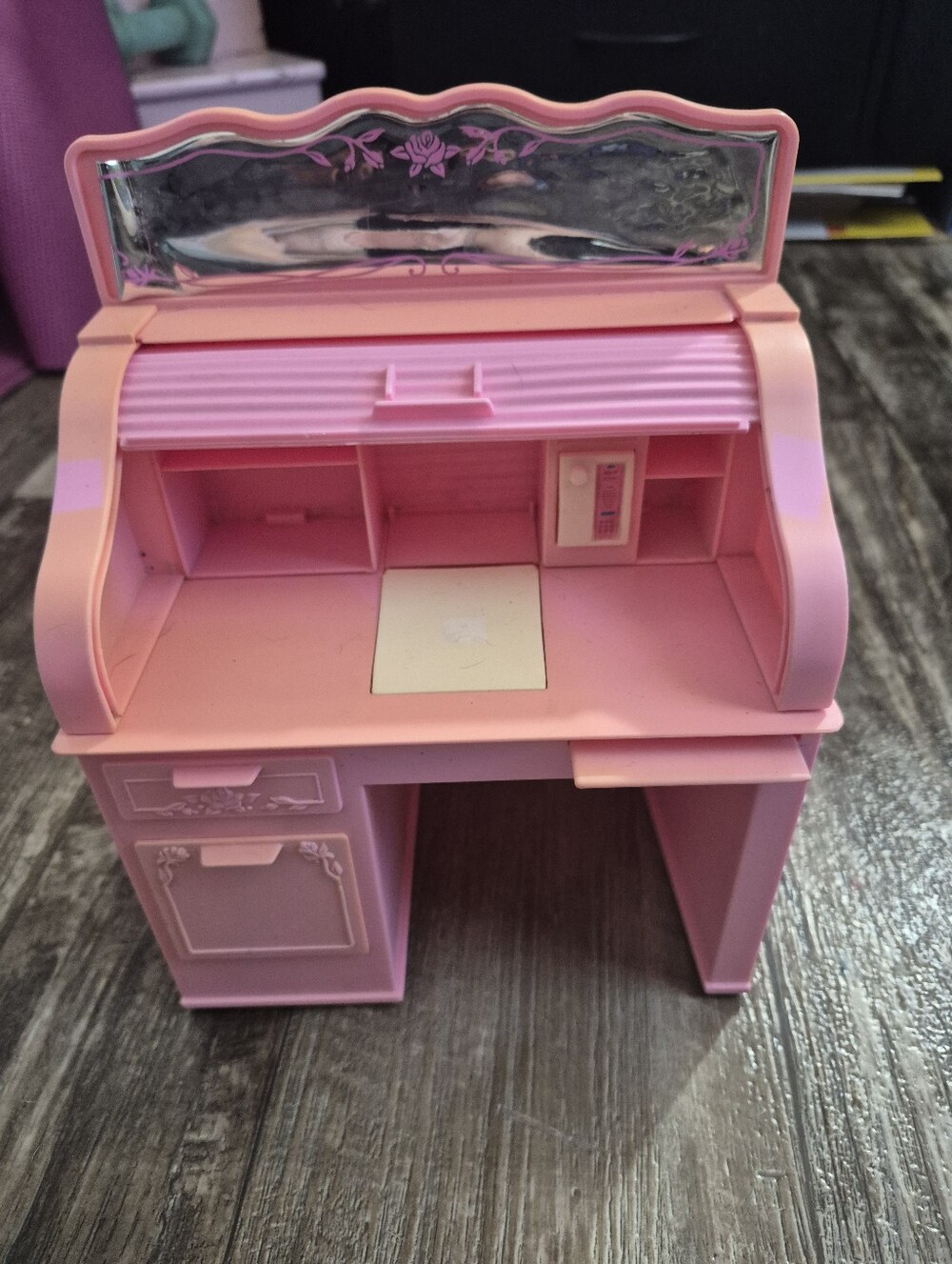 Barbie Sweet Roses Roll-Top Desk Rare Vintage Peice Pink